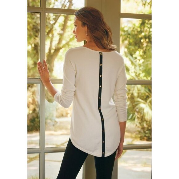 Soft Surroundings Trieste Sweater Small Long Sleeve Tunic Back Snap Accent Navy - Picture 12 of 12